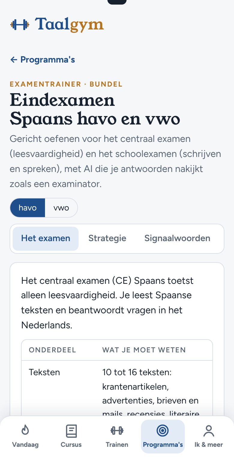 Zo ziet Examentrainer havo/vwo eruit in de app
